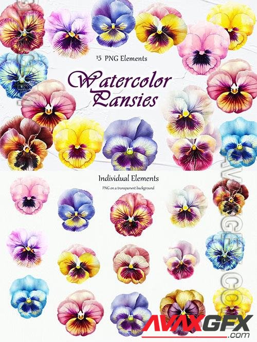 Pansy Flowers Watercolor Clipart [PNG]