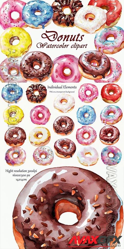 Donuts Watercolor Clipart [PNG]