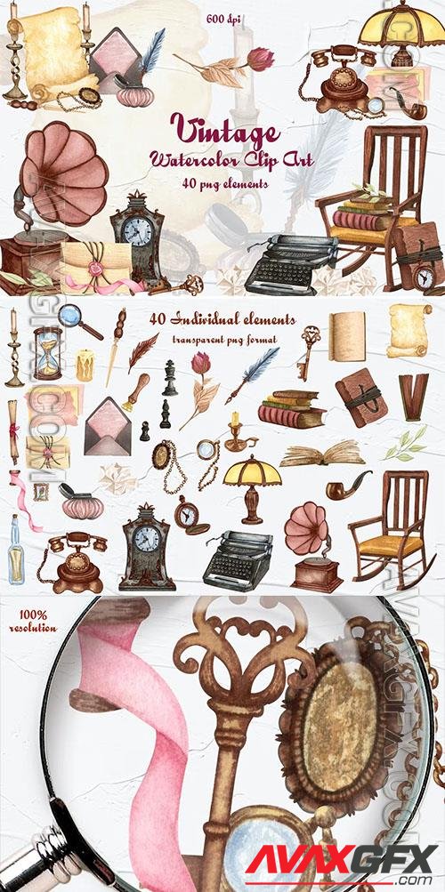 Vintage Watercolor Clipart [PNG]