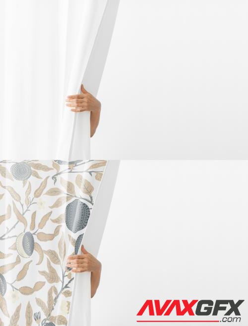 Hand Opening a White Curtain Mockup 435658902 [Adobestock]