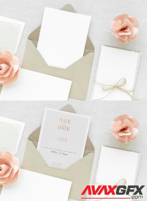Wedding Card Template Mockup with Pink Roses 433131335 [Adobestock]