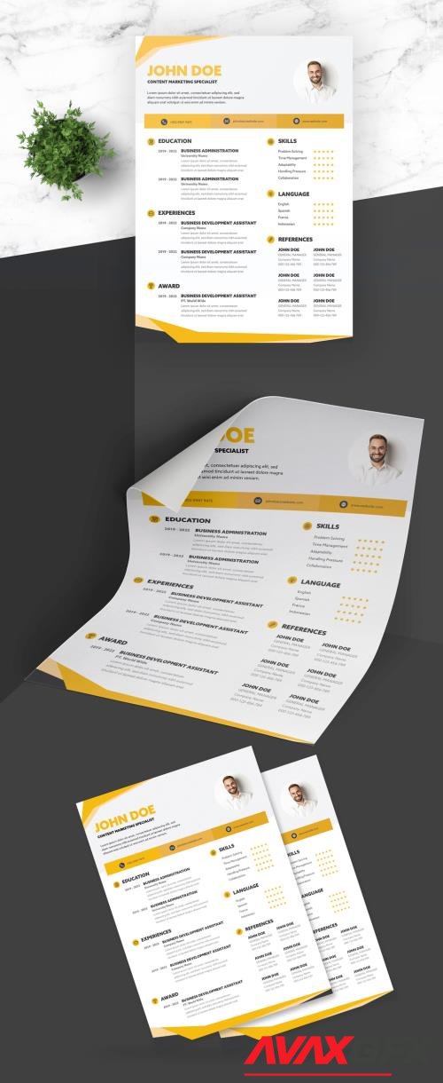 Clean Resume with Yellow Accents 430466006 [Adobestock]