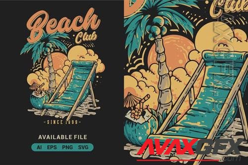 Beach Club With Beach Seat Vector Illustration