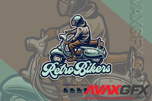 Retro Scooterist Motorcycle Automotive Logo