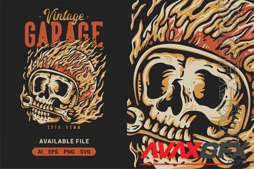 Vintage Garage With Skull Vector Illustration