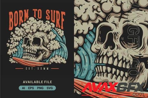 Born To Surf With Skull Vector Illustration