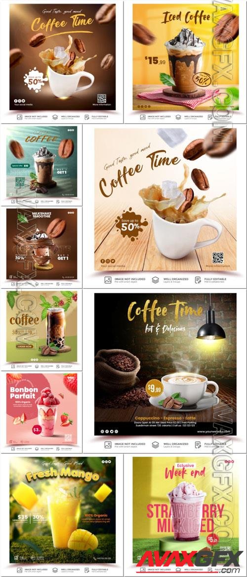 Flyer food and drink social media post, psd banner set vol 183