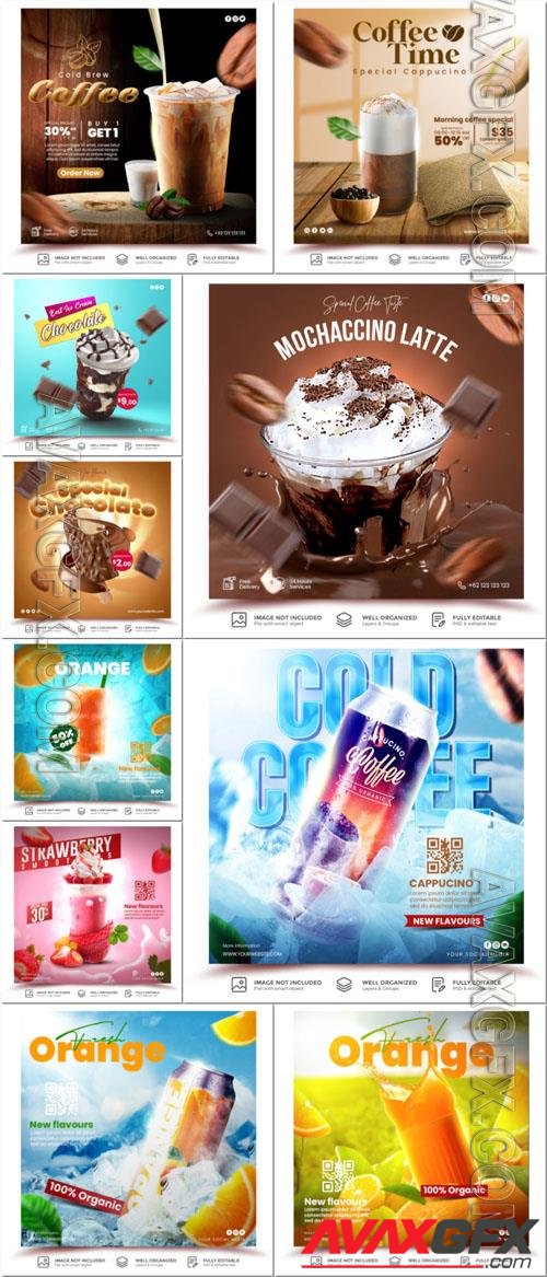 Flyer food and drink social media post, psd banner set vol 180