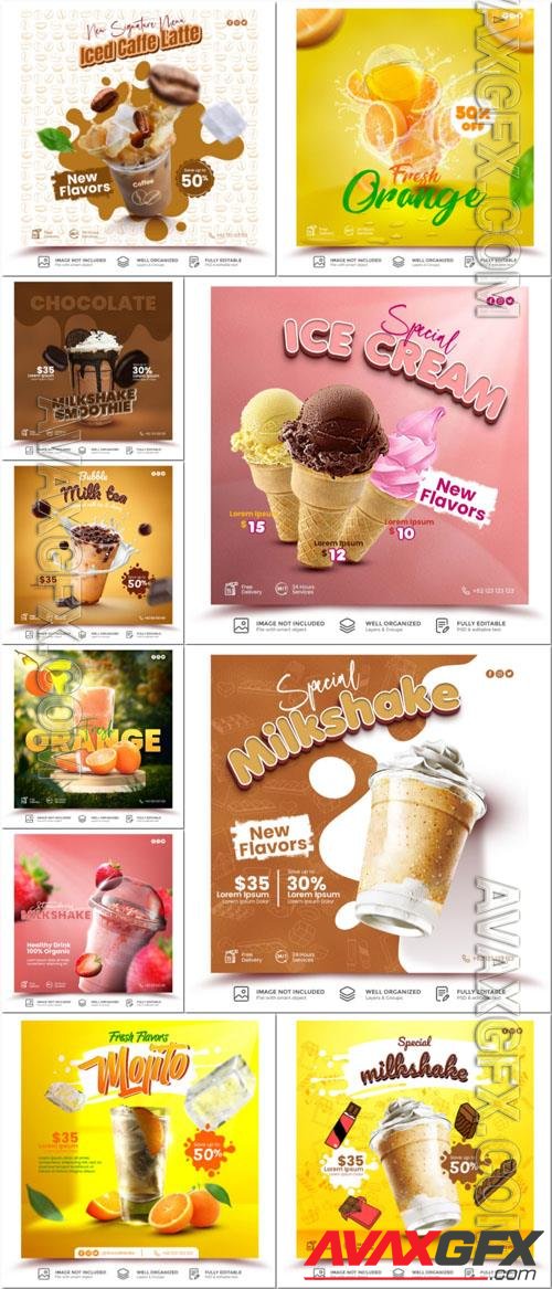 Flyer food and drink social media post, psd banner set vol 178