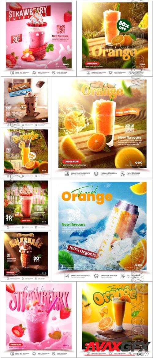 Flyer food and drink social media post, psd banner set vol 176