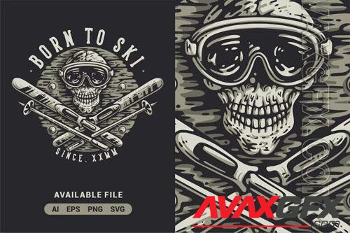 Born To Ski With Skull Vector Illustration