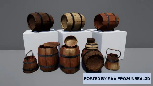 Unreal Engine Props Wooden props: barrels, boxes, tubes and buckets v4.15-4.27, 5.0-5.1