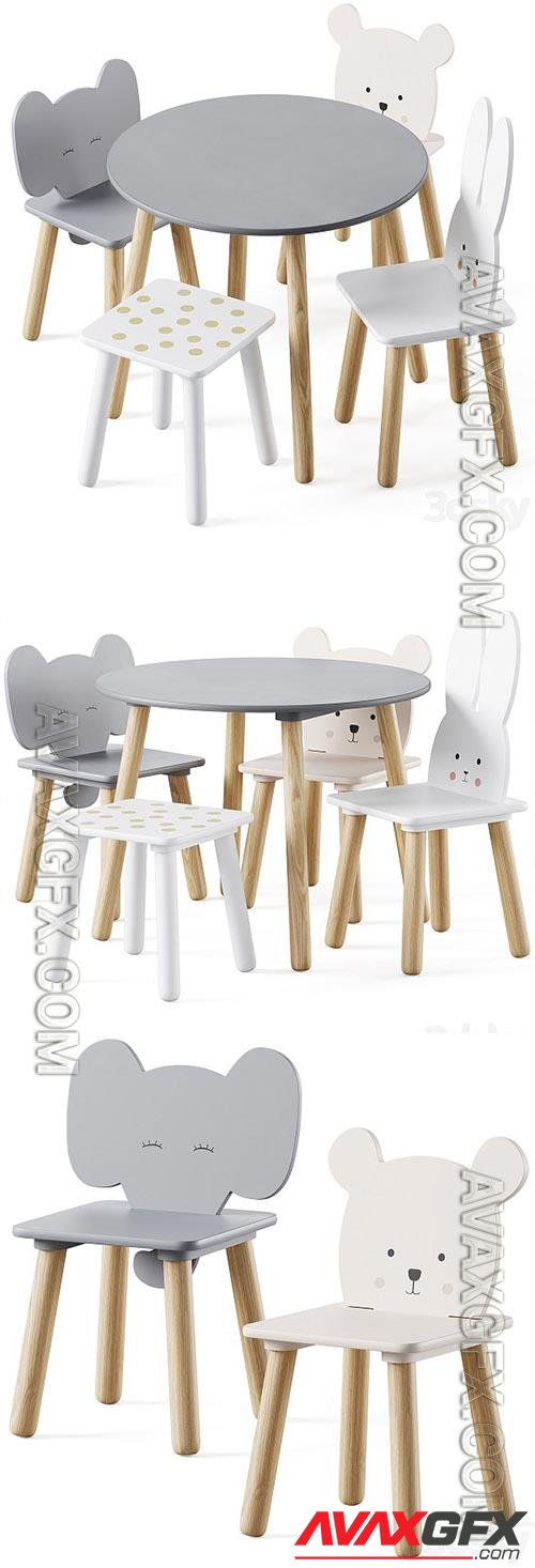 Table and Animal Kids Chair by jabadabado - 3d model