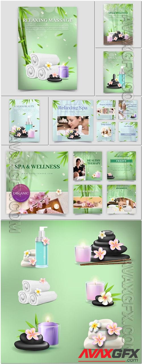 Vector wellness and spa template,  spa elements design set