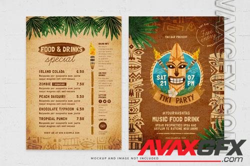 PSD menu for tiki party with a palm tree