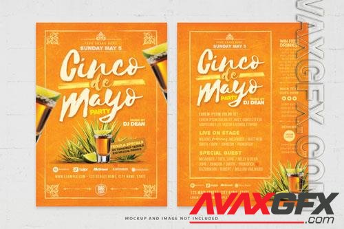 PSD energetic yellow cinco de mayo party flyer, mexican restaurant and bar