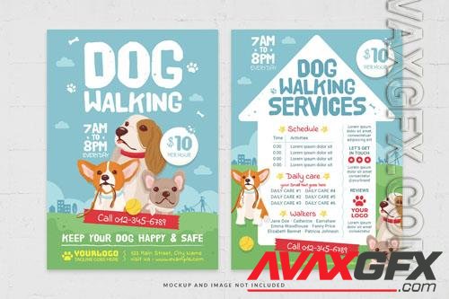 PSD dog walking and pet services in cute cartoon style flyer template