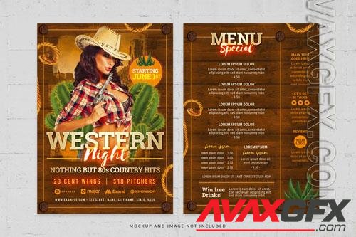 PSD cowgirl cowboy western flok night event woodden brown theme flyer template