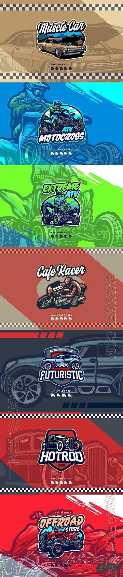 Motocross, Car Automotive Transportation Logo Set