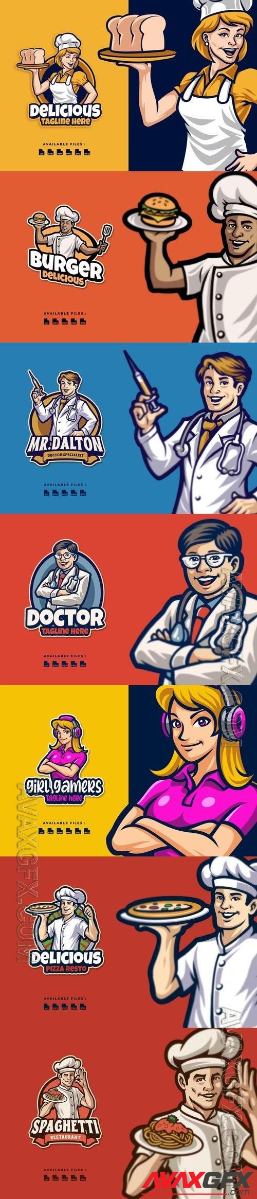 Mascot Logo People of Different Professions in Vector