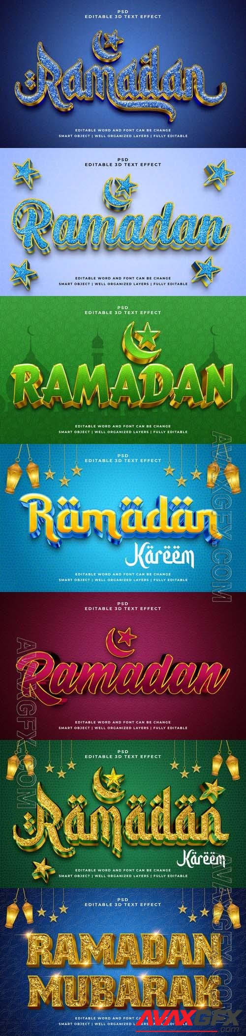Ramadan mubarak 3d editable psd gold luxury text effect