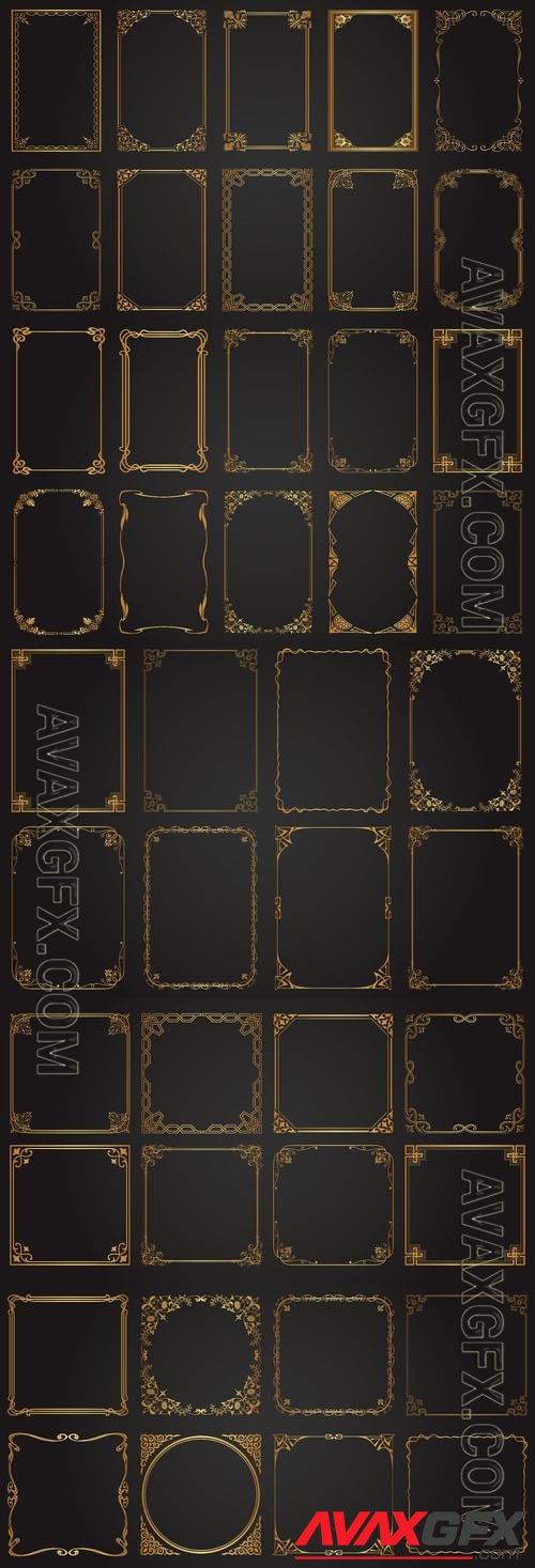 Decorative golden frames in vector on a black background