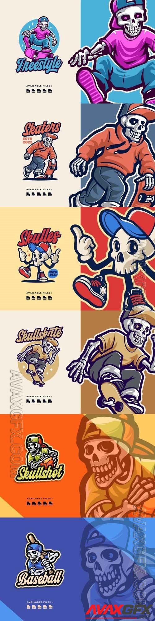 Skulles vintage mascot character sport logo set