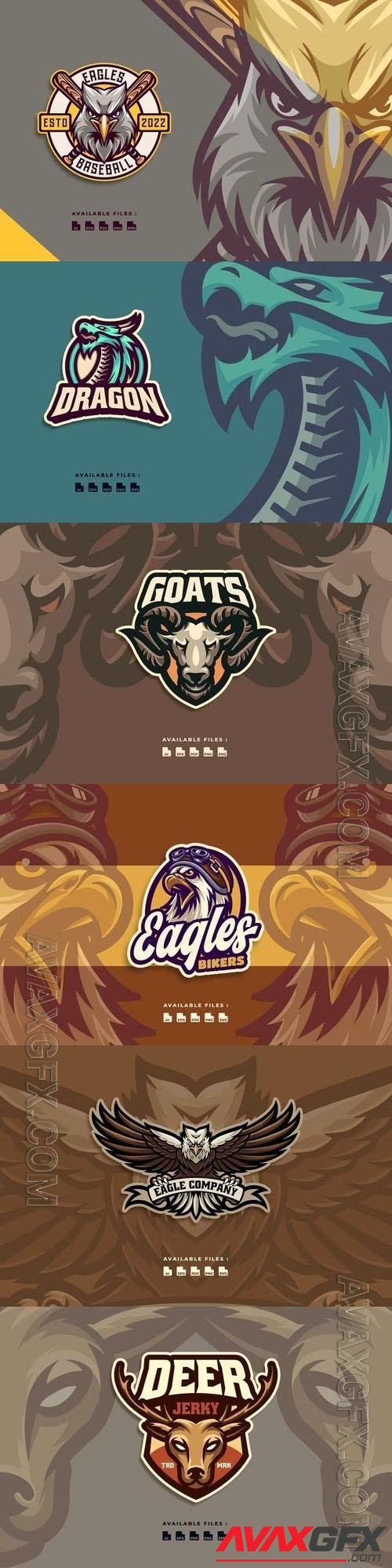 Eagle, deer sport, goat, dragon logo set