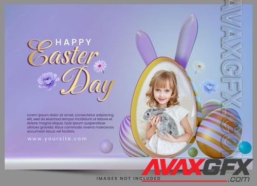 PSD happy easter day celebration with photo mockup greeting flyer template