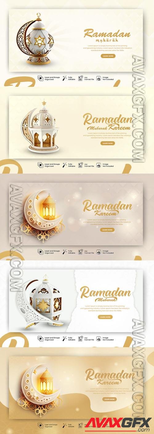 PSD ramadan kareem social media banner with a gold background and lantern