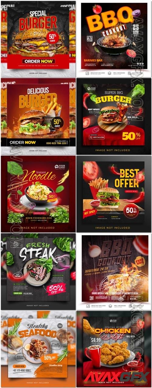 Flyer food and drink social media post, psd banner set vol 185