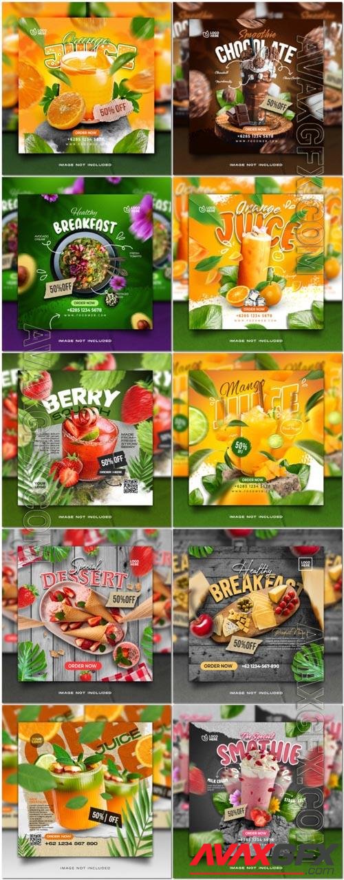 Flyer food and drink social media post, psd banner set vol 184