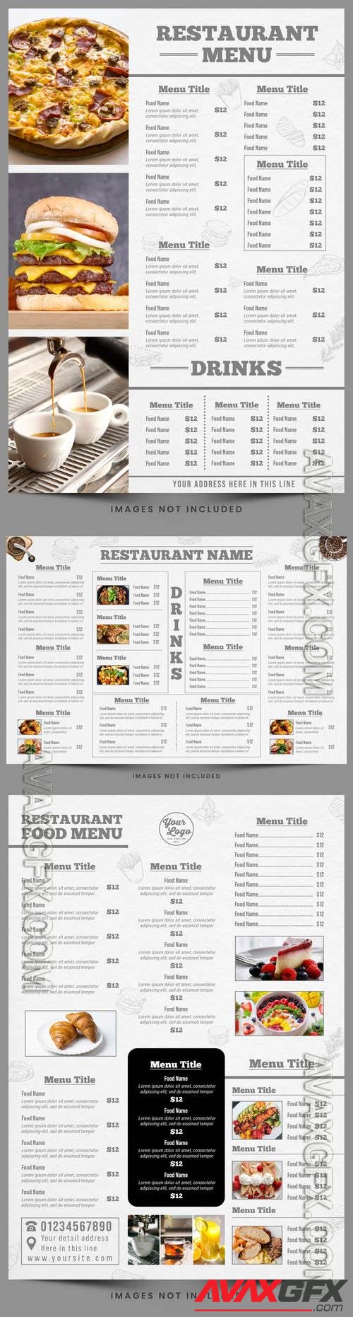 PSD menu for a restaurant called the burgers