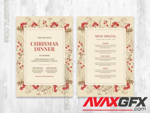 Christmas Menu Layout with Rustic Foliage and Red Berries 395376099 [Adobestock]