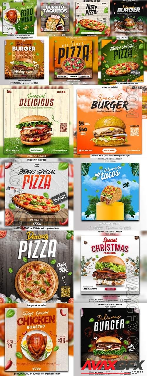 Flyer food psd, pizza, burger, grilled chicken, christmas menu, fast food