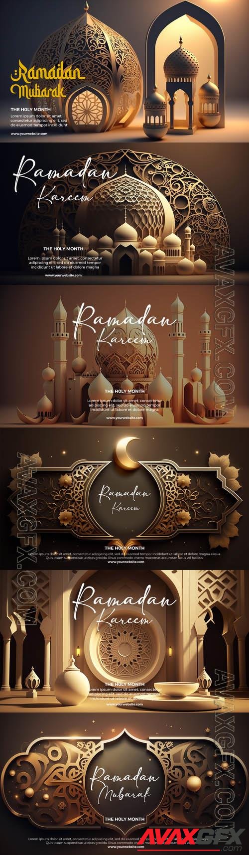 Ramadan kareem psd banner template with 3d render islamic background