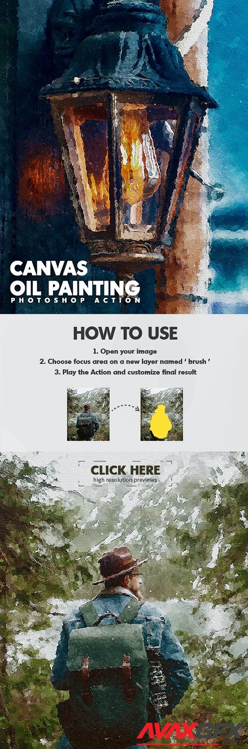 Canvas Oil Painting Photoshop Action - 43402609
