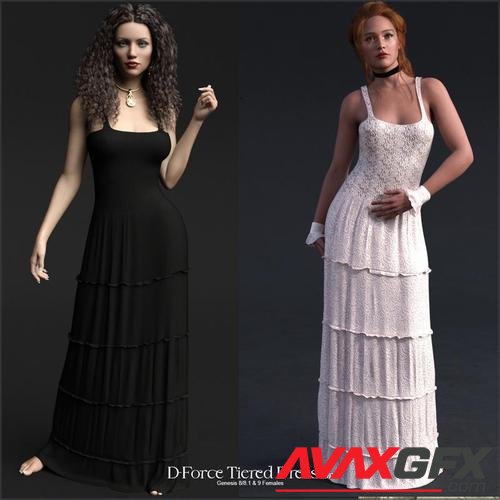 D-Force Tiered Dress for Genesis 8 and 9 Female