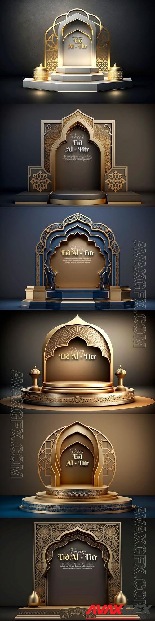 PSD luxurious podium in islamic style happy eid alfitr