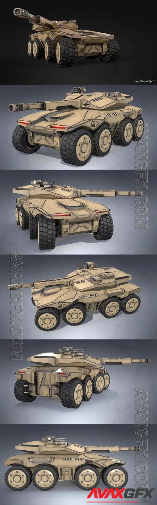 Sci-fi APC Desert version tank - 3d model