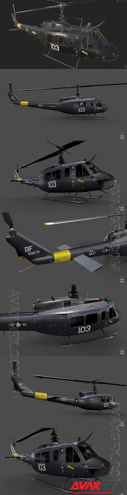 UH-1 US NAVY BLUE - 3d model