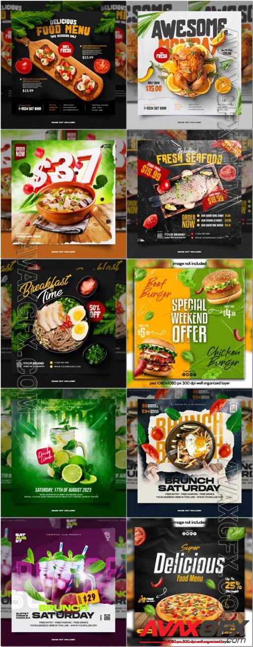 Flyer food and drink social media post, psd banner set vol 189