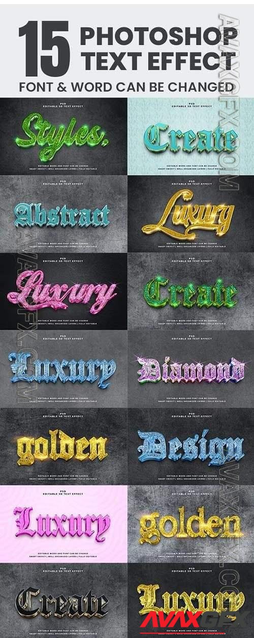 15 Photoshop Editable 3d Text Effect Style Pack