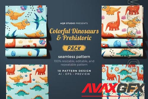 Colorful Dinosaurs - Seamless Pattern Design