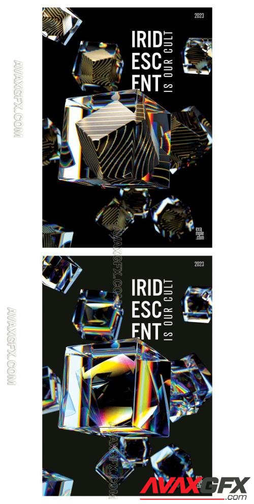 Trendy Design Posters Layout with Composition of 3D Translucent Iridescent Cubes 407520472 [Adobestock]