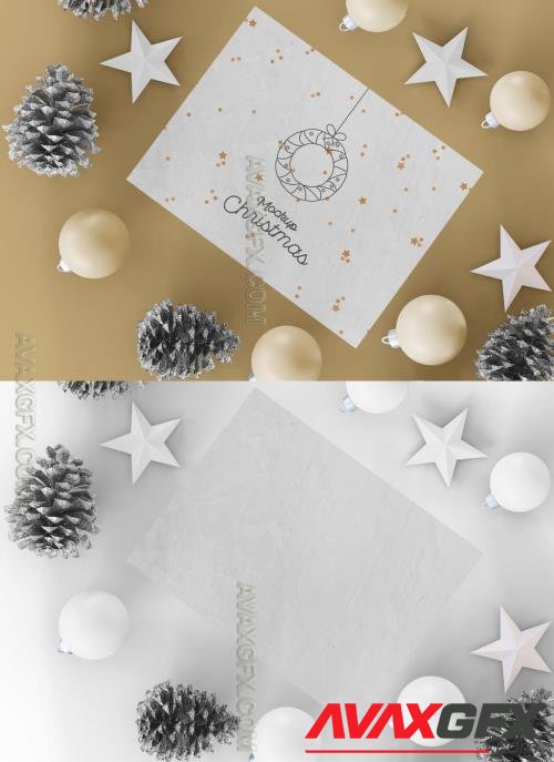 Christmas Card with Ornaments Mockup 377995228 [Adobestock]