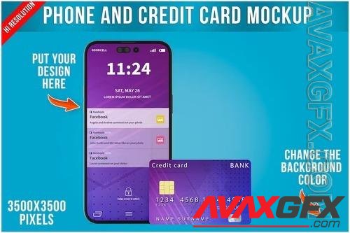 Phone with Credit Card Mockup