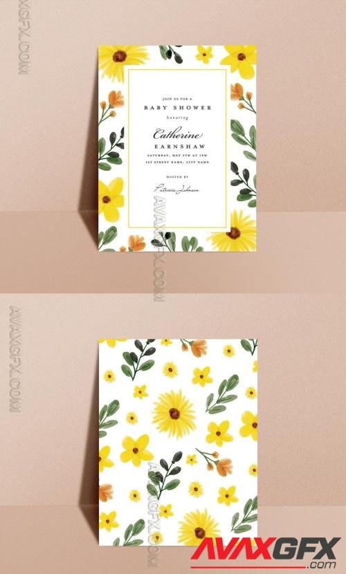 Floral Sunflower Baby Shower Invitation Layout 373534019 [Adobestock]