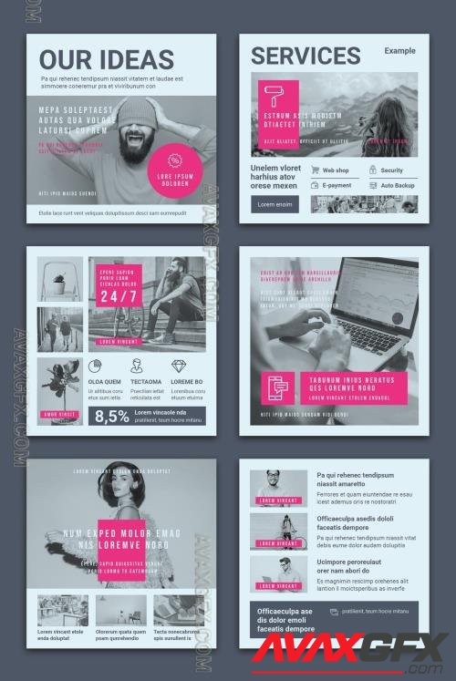 Square Social Media Post Layouts in Light Gray with Pink Accents 366787334 [Adobestock]