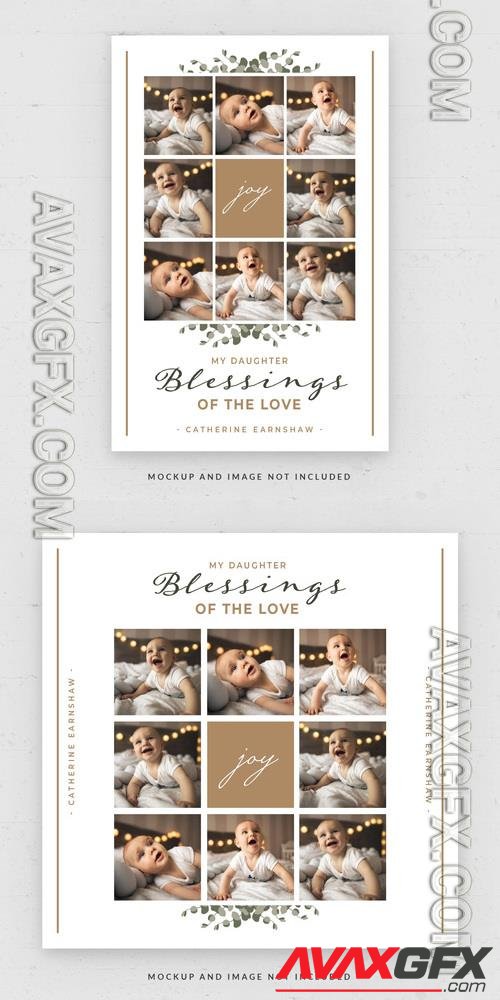 Photo collage grid postcard square flyer template in psd